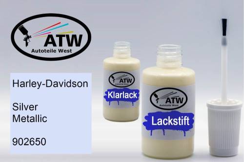 Harley-Davidson, Silver Metallic, 902650: 20ml Lackstift + 20ml Klarlack - Set, von ATW Autoteile West.